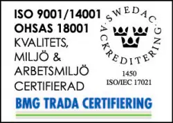 Arbetsmiljöcertifierad ISO 9001/14001
